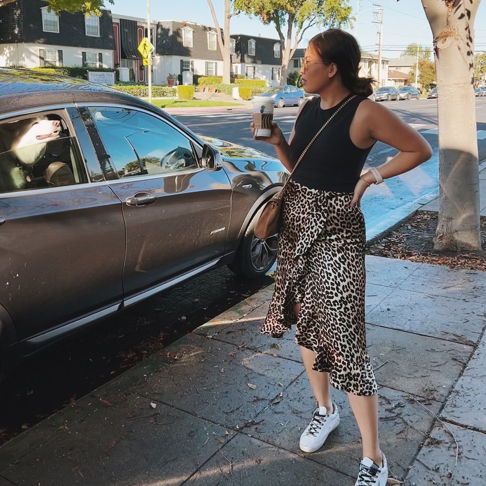 GANNI leopard print high-waisted skirt